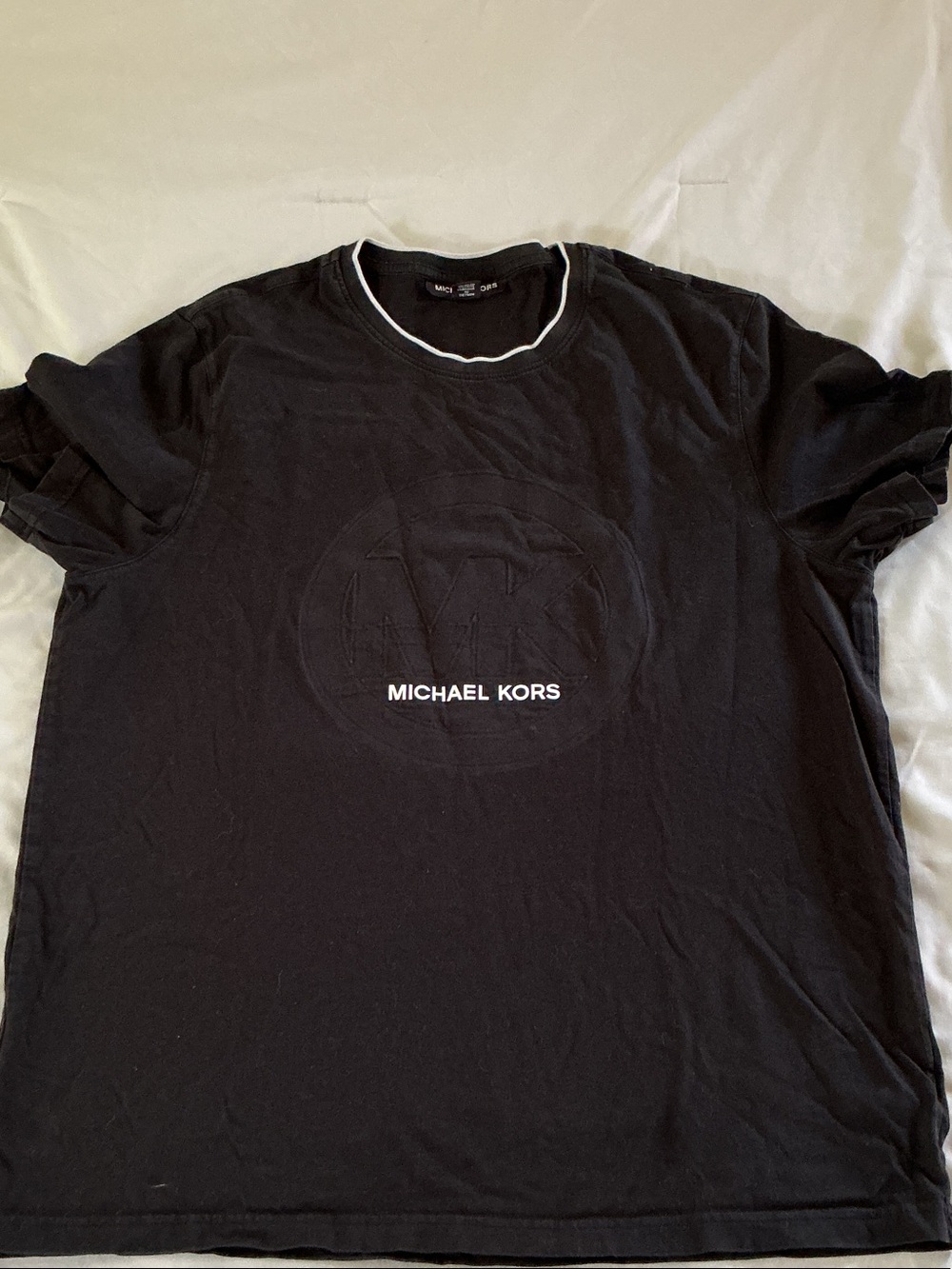 Michael Kors Black Crewneck Tee with White Trim size L